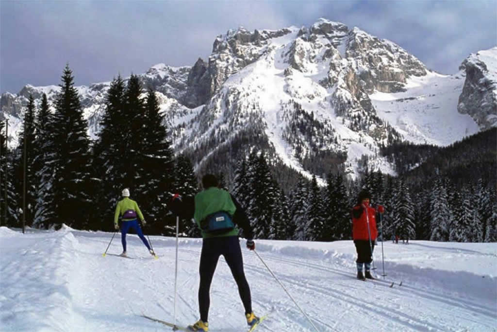 Cross-country skiing in the Dolomites near Madonna di Campiglio